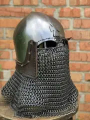 Medieval Bascinet hounskell Helmet 14th Century Chain mail Steel Knight Helmet