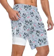 [ZZXXB] Dog with Rosette Wow Athletic Shorts for Men with Pockets 2 in 1 Quick Dry Running Shorts S-3XL