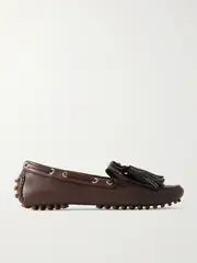 [Brunello Cucinelli] Brunello Cucinelli - Tasseled Fringed Bead-embellished Leather Loafers - Dark brown - IT41 IT 41 Brown
