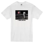 "I BELIEVE" JULY 20 1969 MOON LANDING NEIL ARMSTRONG APOLLO 11 WHITE T-SHIRT