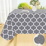 smiry Rectangle Tablecloth, Waterproof Vinyl Tablecloths with Flannel Backing for Rectangle Tables, Wipeable Spillproof Plastic Tablecloth for Dining, Camping, Indoor and Outdoor (60" x 84", Grey)