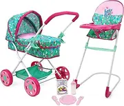 509 Crew Baby Alive: Travel N' Feed Set - 7pcs - Green, Pink, Hearts - Stroller, Highchair, Bag, Feeding Accessories, Set for Dolls Up to 18", Kids Toy, Ages 3+