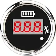 ACAECMGGFP Car Boat 52mm Battery Charge Level Indicator Waterproof Battery Capacity Meter 0~100% LED Display with Alarm Red Backlight Voltmeter(BS)
