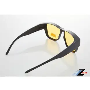 【Z-POLS】加大方框套鏡 頂級消光霧黑框搭Polarized夜用黃偏光抗UV400包覆式太陽眼鏡(有無近視皆可用)