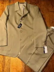 Vtg NEW Chaps Ralph Lauren Suit Jacket 46 Long 40w Pleated Pants Safari Tan