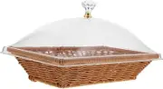 FIXOSHEE Woven Fruit Storage Basket with Lid Stylish Serving Tray for Snacks Desserts and Bread Versatile Kitchen Organizer for Home Decor Rattan Design
