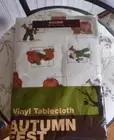 Vintage Kmart Autum Fest Vinyl Tablecloth Round 60 In. Scarecrows & Pumpkins Nos