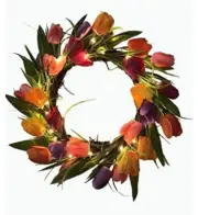 17 inch Lighted Battery Operated Tulip Wreath Door Artificial Flower Tulip Twig