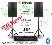Citronic 2X15" inch Bluetooth Linkable PA Active Powered Speakers w/Stands