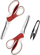 Pinking Shears Set (Pack of 2 PCS, Serrated & Scalloped Edges) by doto - Zig-zag Scissor for Fabric Leather & Paper - Pinking Dressmaking Sewing Scissors DT-005-G