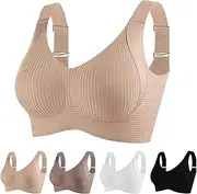 [Generic] Women's Ribbed Push Up Adjustable Wireless Bra - Seamless Lift Comfort Bra with 4-Way Stretch, for All-Day Support