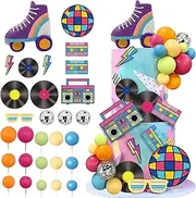 30 PCS 80s 90s Cake Toppers Roller Skate Cake Toppers Retro Hip Hop Cake Decorations Pastel Ball Cake Decorations for Boys or Girls 80s 90s Retro Party Decorations Supplies (Purple)