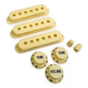 AxLabs Strat Pickup Covers Set Modern Spacing, Aged White w/ Black Lettering