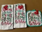 New Kitchen Dish Towel Pot Holder Set ~ Mistletoe Kisses & Candy Cane Wishes