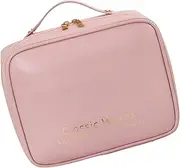 [Generic] Makeup Travel Bag Organizer | PU Leather Toiletry Bag Opens Flat with Handle, Divider | Water-Resistant Cosmetic Organizer, Large Capacity Case for Girls Traveling, Accessories, Shampoo