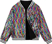 [LOLANTA] Girls Sequin Jacket, Long Sleeve Kids Bomber Coats with Pockets, Spring Fall Outfits for 4-15 Years