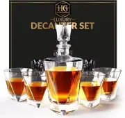 Whiskey Decanter Set for Men with 4 Glasses For Whisky, Bourbon, Rum, Scotch,