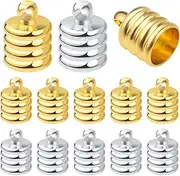 [Hmjpng] 50pcs Brass Cord End Caps Glue-in Barrel End Caps Fasteners Necklace Cord Tassel Leather Cord Ends Terminators Clasps for DIY Bracelet Crafts Jewelry Making, Golden, Silver