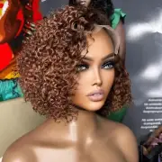 Ombre Brown Lace Front Human Hair Lace Deep Curly Frontal Wig Short Bob Wig