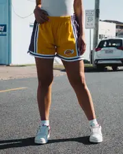 [MITCHELL & NESS] Mitchell & Ness Women's Los Angeles Lakers Jump Shot Short Gold - Size 16 (2XL) 16 (2XL) Gold