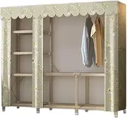 Wardrobe, Canvas Wardrobe, Portable Wardrobe Shelves, Foldable Closet with Hanging Rail and Fabric Cover, Closet for Bedroom,B-163x45x170cm