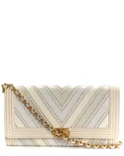 Chanel White Quilted Leather Chevron Mix Boy Single Flap Clutch (Authentic Pre-Loved)