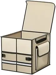 ATATHXHQay Car Trunk Organizer Multi-Compartment Collapsible Storage Boxes Vehicle Box with Lid Storage Box Universal Accessory(Beige-S)