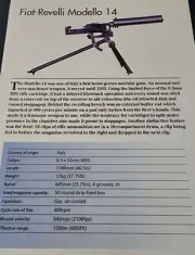 Fiat Revelli 14 Machine Gun Picture Out of Print Spec Sheet Decor Art