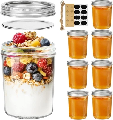 ComSaf Wide Mouth Mason Jars 16oz - 8 Pack, Pint Mason Jars with Lids and Seal B