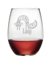 susquehanna Set of Four 21oz Crazy Cat Lady Stemless Wine Glasses