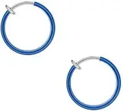 [BodyJewelryOnline] Pair of Rhodium Plated Blue Non-Piercing Spring Hoop - 10Mm