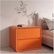 White/Grey/Curry/Orange Bedside Furniture Large Storage Space Wooden Bedside Table Two Drawers Without Handles Microfibre Leather Bedside Table (Orange, Small)