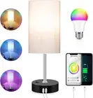 Bedroom Lamp with Smart RGB LED Bulb, Multicolor Changing Table Lamp for Bedroom