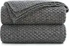 Grey Knitted Throw Blanket for Couch - Soft, Cozy Machine Washable 100% Cotton S