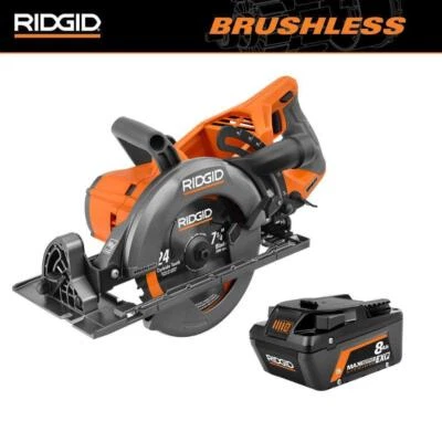 RIDGID Cordless 7-1/4"Circular Saw Brushless Rear Handle w/ 18V 8.0 Ah Battery