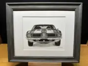 Drawing of a 1973 Plymouth Barracuda Cuda Graphite Pencil Art Sketch Picture