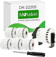Molabel Address Labels DK-22205 (DK22205) 6 Rolls Per Pack (Endless) Includes 1 Removable Holder and Easy Screwdriver Compatible with Brother P-Touch Printers