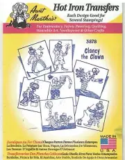 Aunt Martha Embroidery Hot Iron Transfer Pattern 3878 Clancy the Clown ball hat