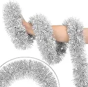 33Ft Christmas Garland Silver,Christmas Tinsel Garland Christmas Metallic Twist Garland Ceiling Hanging Christmas Garland for Indoor Outdoor Xmas Tree Stair Fireplace Party Christmas Decor
