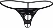 [FEESHOW] Men's Patent Leather Front Hole Fetish Underwear G String Thongs T Back