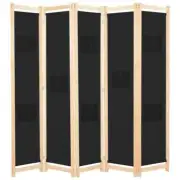 5-Panel Room Divider Folding Wall Privacy Screen Stand Black 200x170x4cm Fabric