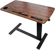 Over bed Table Pneumatic Adjustable Height Stand Desk with hidden wheels USB Ports Pad slot Mobile Laptop Standing Desk Cart, Podium table (Wanult, 32X16 inshes)