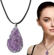 [Generic] Amethyst Crystal Necklace - Natural Amethyst Cluster Pendant,Women Men Valentine's Day Energy Jewelry Qarido