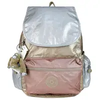 在飛比找PChome24h購物優惠-Kipling Ezra 金屬感粉金色多袋式後背包