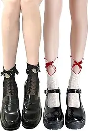 [Anlaey] Anaely Women's Ankle Lace Socks Cute Lolita Knee High Stockings Fishnet Ruffle Dress Tights Cosplay Costume
