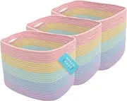 [OrganiHaus] Set of 3 Cute Rainbow Storage Basket for Toys & Cloths | Cotton Rope Basket for Decor | Shoe Basket Organizers & Storage | Decorative Storage Baskets & Bins | Woven Baskets for Storage