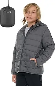 [Outerfit] Packable Boys Puffer Jacket with Hood, Lightweight Boys Winter Jacket