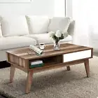 Scandi Coffee Table Modern Wood 2 Storage Drawer Nordic Wooden Lounge Furniture