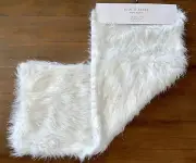 Isaac Mizrahi Christmas Holiday White Silver Shaggy Faux Fur Table Runner 72"