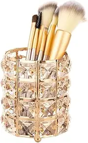 Feyarl Crystal Beads Makeup Brush Holder Pen Pencil Holder Storage Organizer Container (Gold)